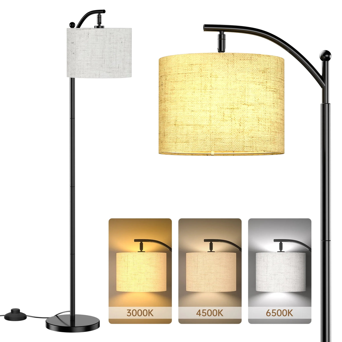 Tall Modern Floor Lamp with Linen Shade L50419