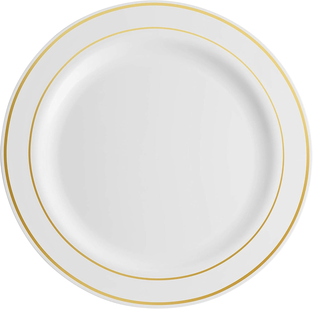 100 Piece White Gold Rim Plastic Party Plates B732058
