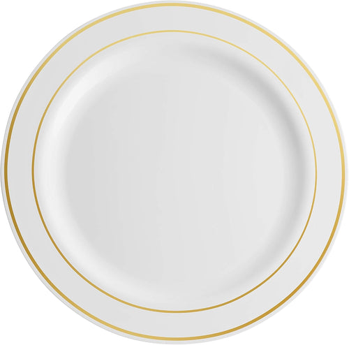 100 Piece White Gold Rim Plastic Party Plates B732058