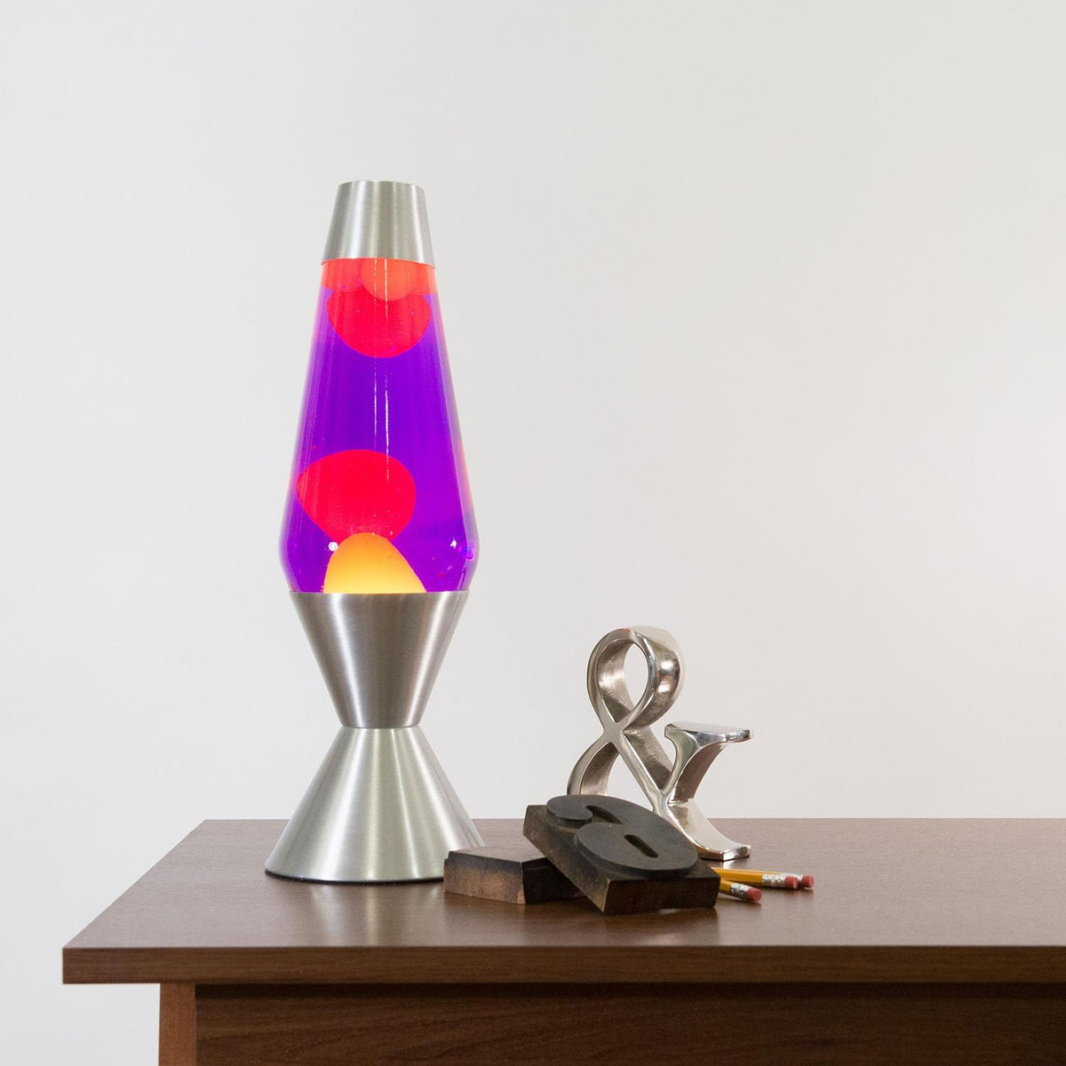 Silver Base Lamp with Yellow Wax in Purple Liquid G778162