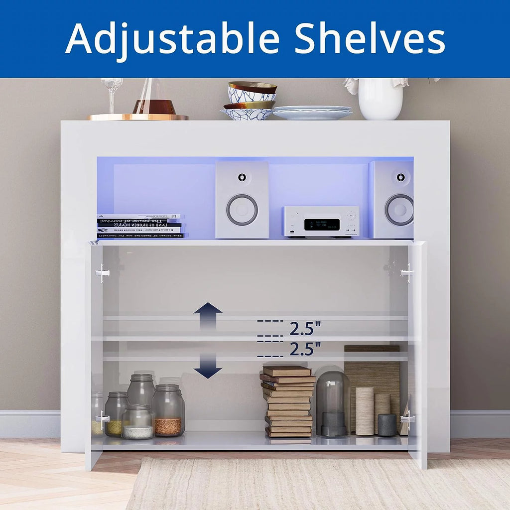 White High Glossy 2 Door Buffet Cabinet with Adjustable Shelf D37425