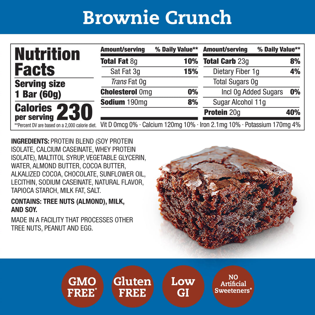 High Protein Bar, Brownie Crunch, 20g Protein, Gluten Free, 10 Count S9136