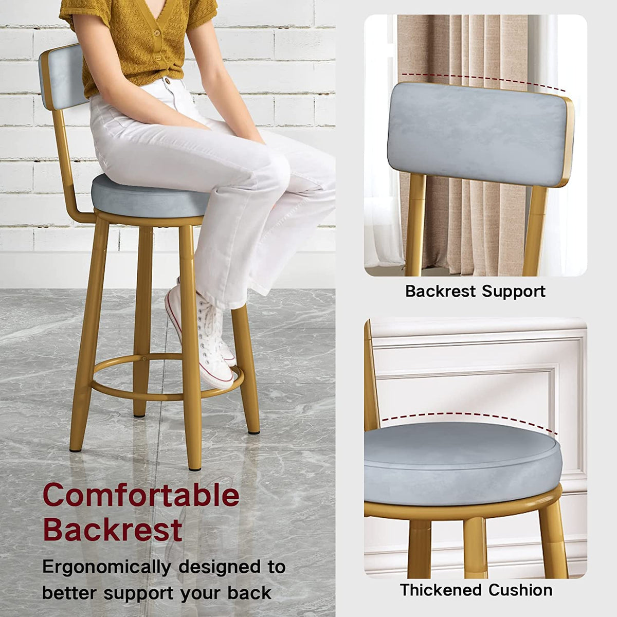 3-Piece Faux Marble Bar Table and 2 Upholstered Stools with Backrest Z10884