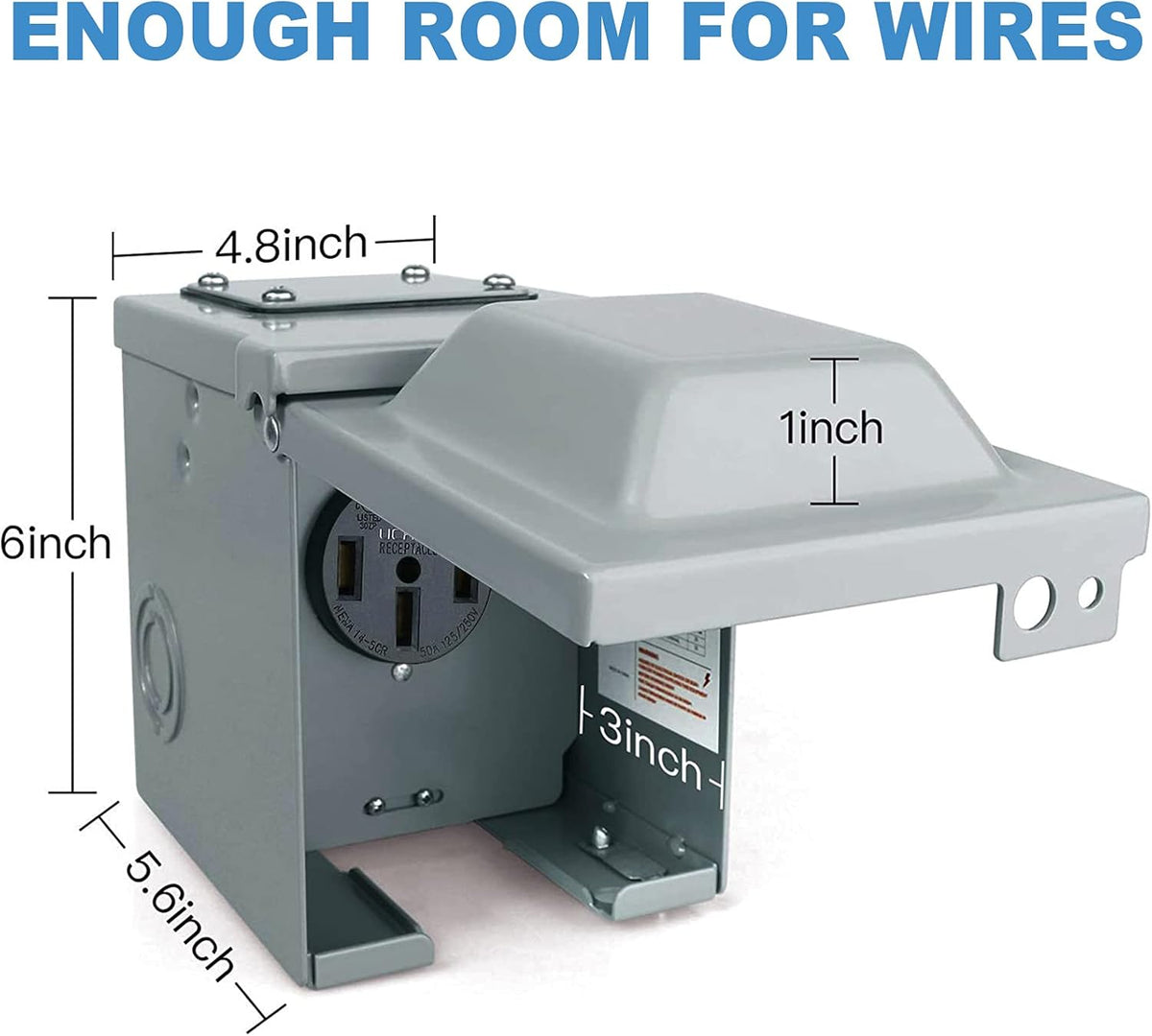 50 Amp 125/250 Volt NEMA 14-50R Weatherproof RV Power Outlet Box L4459