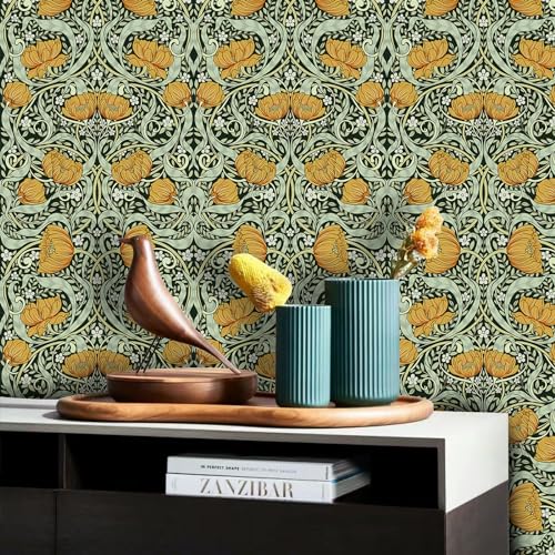 Green Removable Floral Wallpaper 17.7in x 9.8ft M44561
