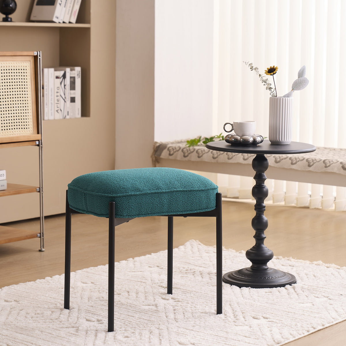Pine Green Boucle Vanity Stool Ottoman T71985