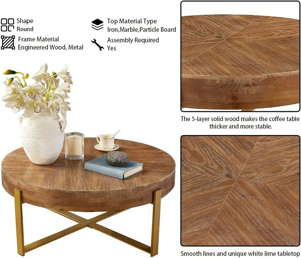 Round Wooden Coffee Table, Solid Wood, 32.28 X 32.28 X 13.19 in H46329