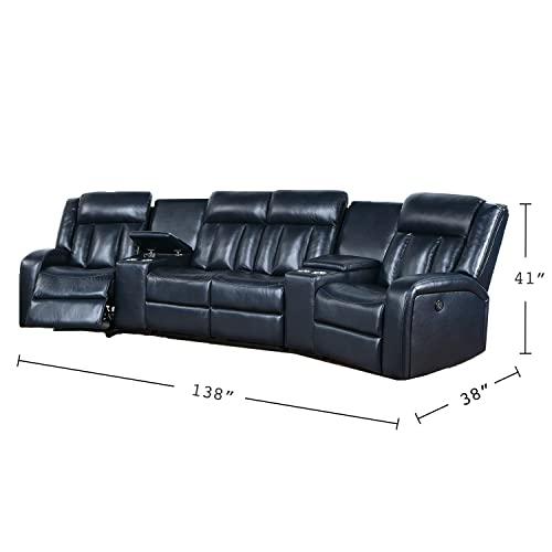 Grey Leatherette Power Sectional with Cup Holders H79318