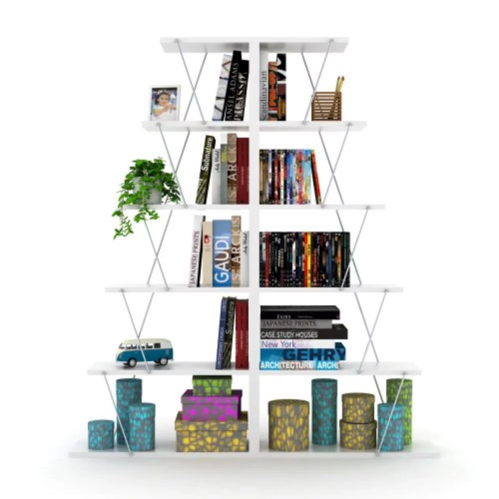 5 Tier White Ladder Bookshelf D759