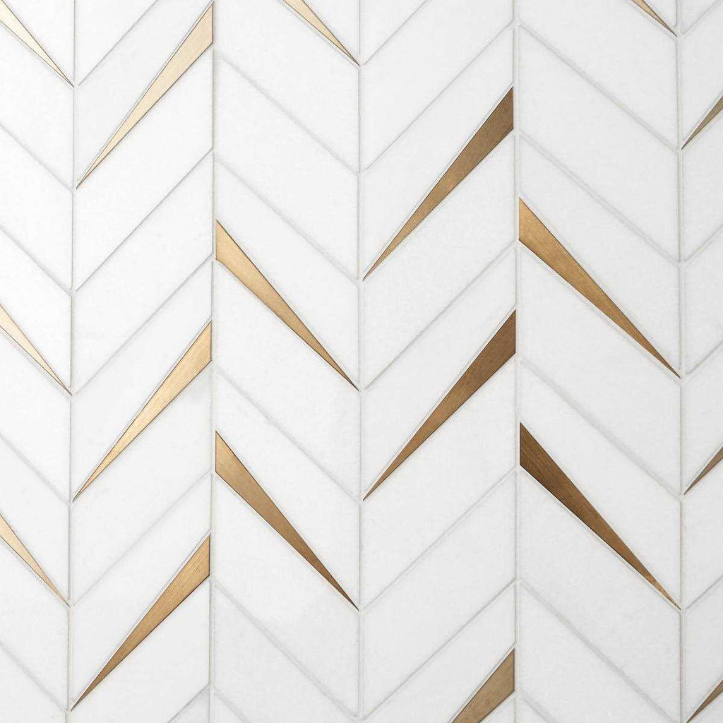 Polished Marble and Brass Wall Mosaic Tile T35784
