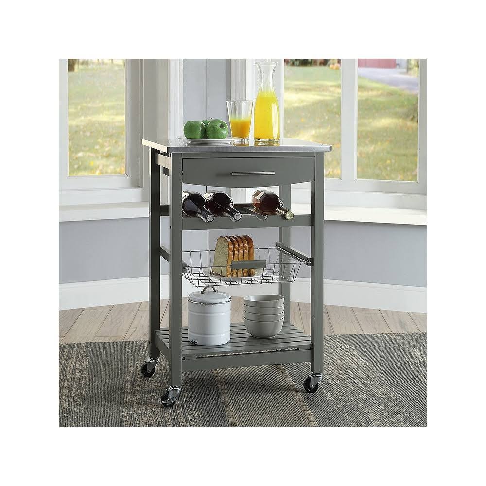 Gray Wood and Stainless Steel Kitchen Cart L108988