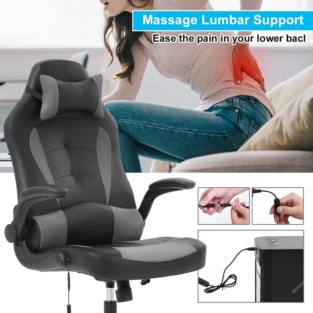 White Ergonomic Massage Gaming Chair D8097