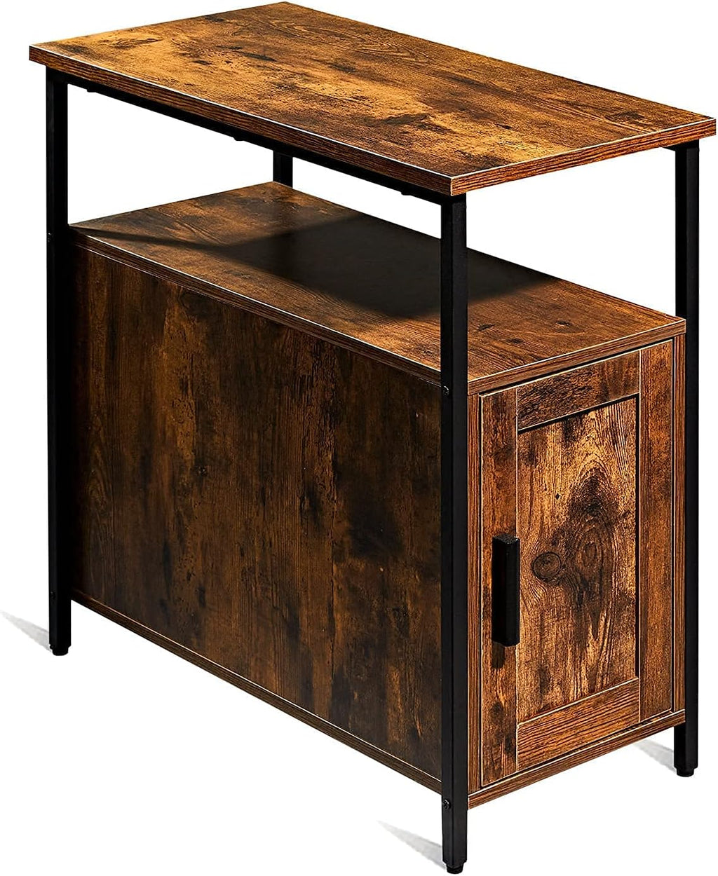 Brown Wooden End Table with Shelf and Storage Cabinet L299