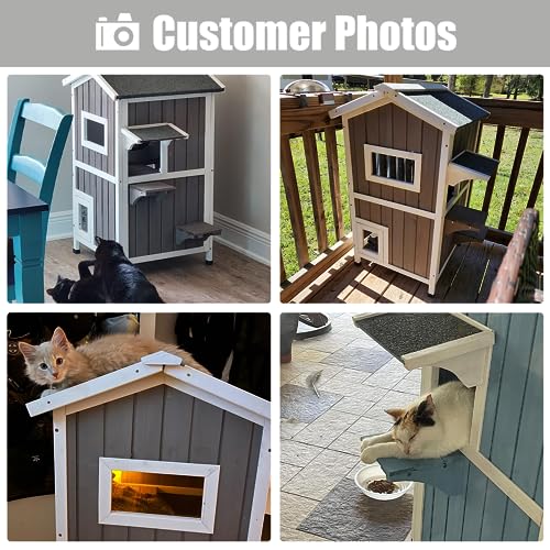 Outdoor Cat Shelter Weatherproof Two Story Wooden Cat House with Openable Roof Escape Door D1080