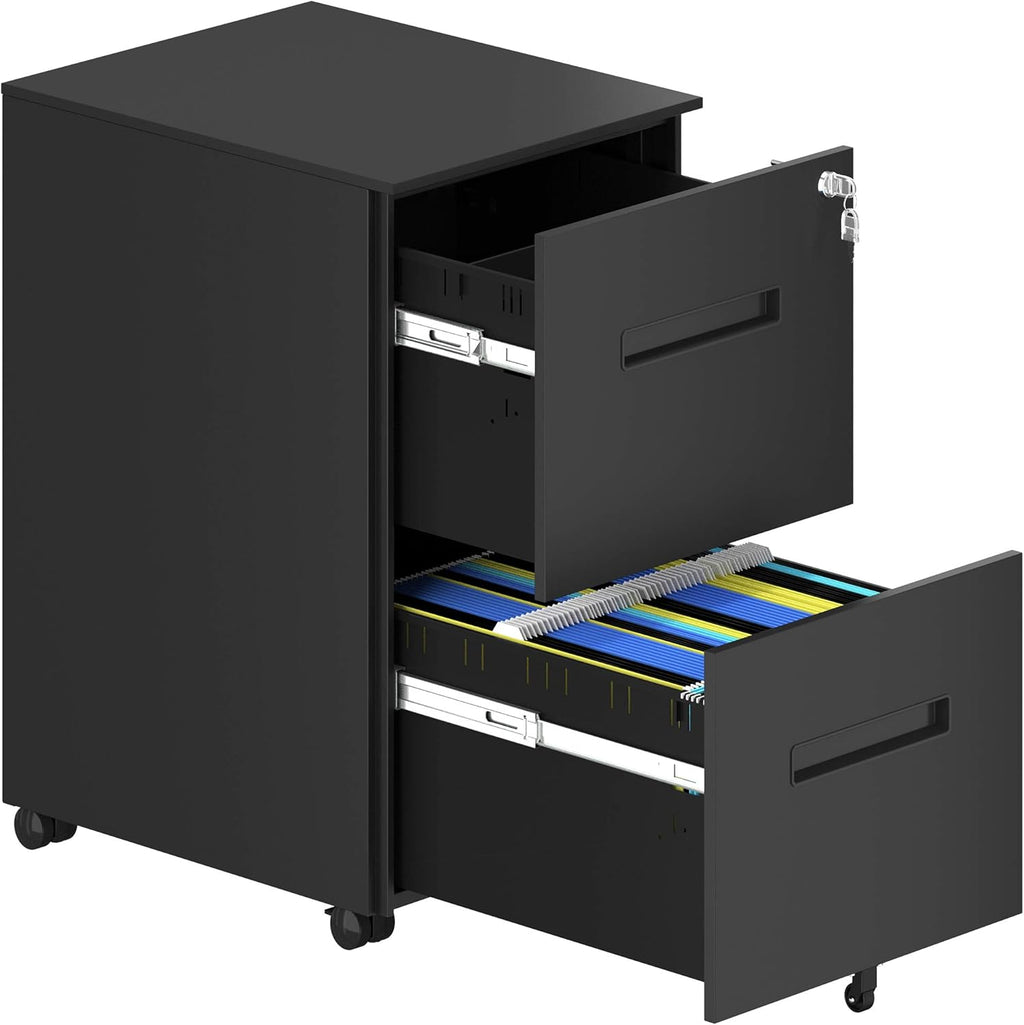 White 2-Drawer Mobile File Cabinet with Lock J620