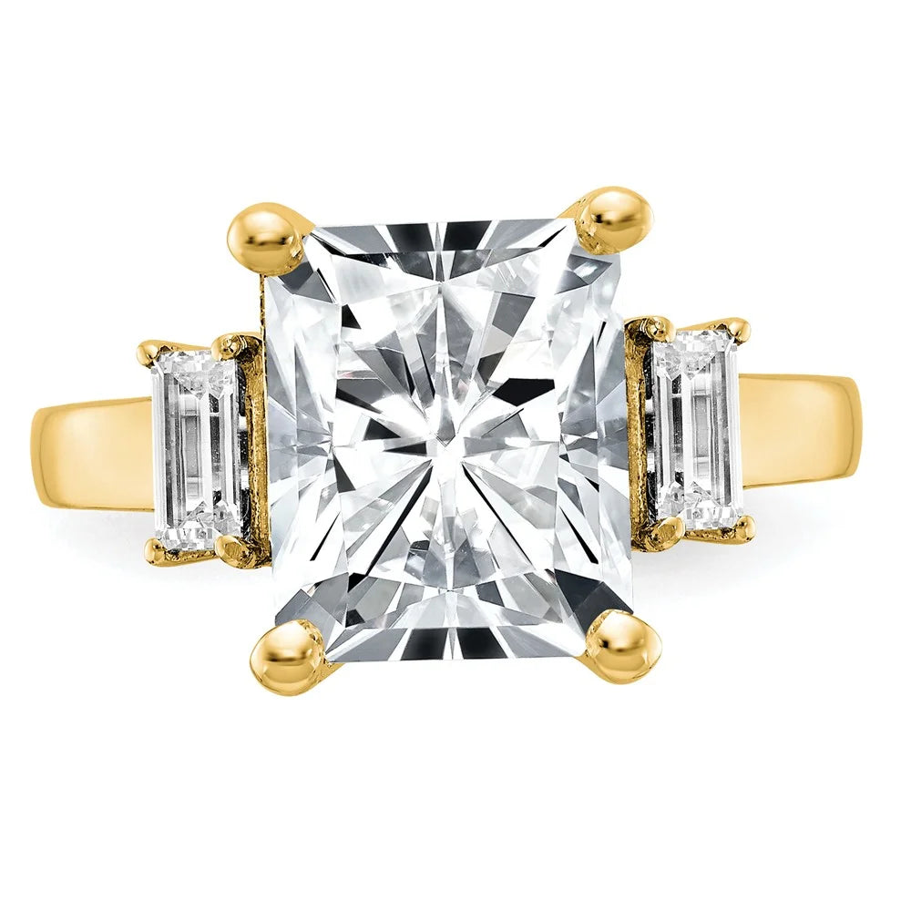 14K Yellow Gold Moissanite Octagon Emerald Ring G77108
