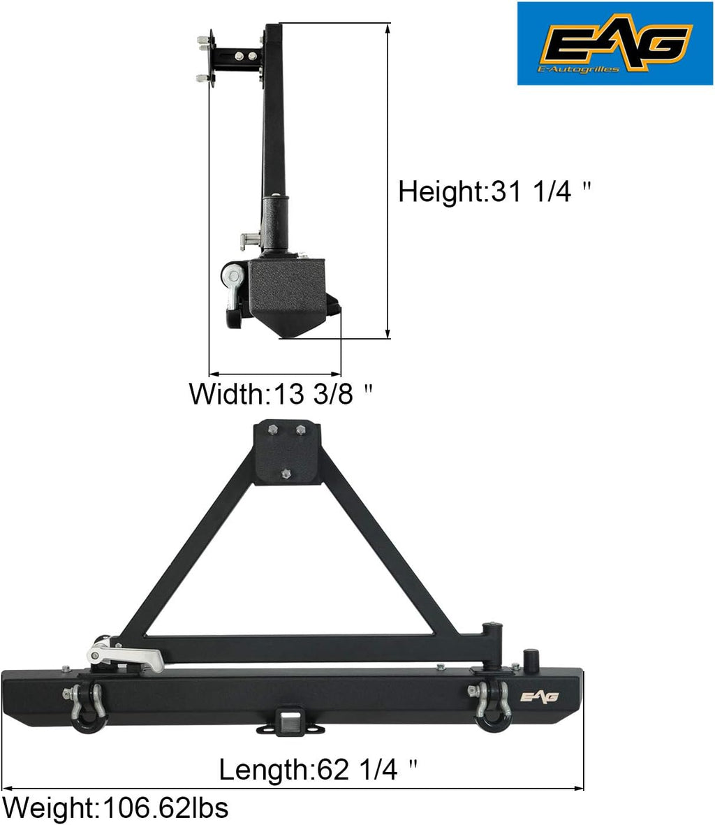 Rear Bumper with Tire Carrier and Hitch Receiver for Wrangler H5298