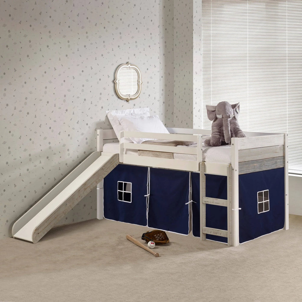 Twin Panel Low Loft Bed with Slide in Two-Tone Grey/White Finish K324