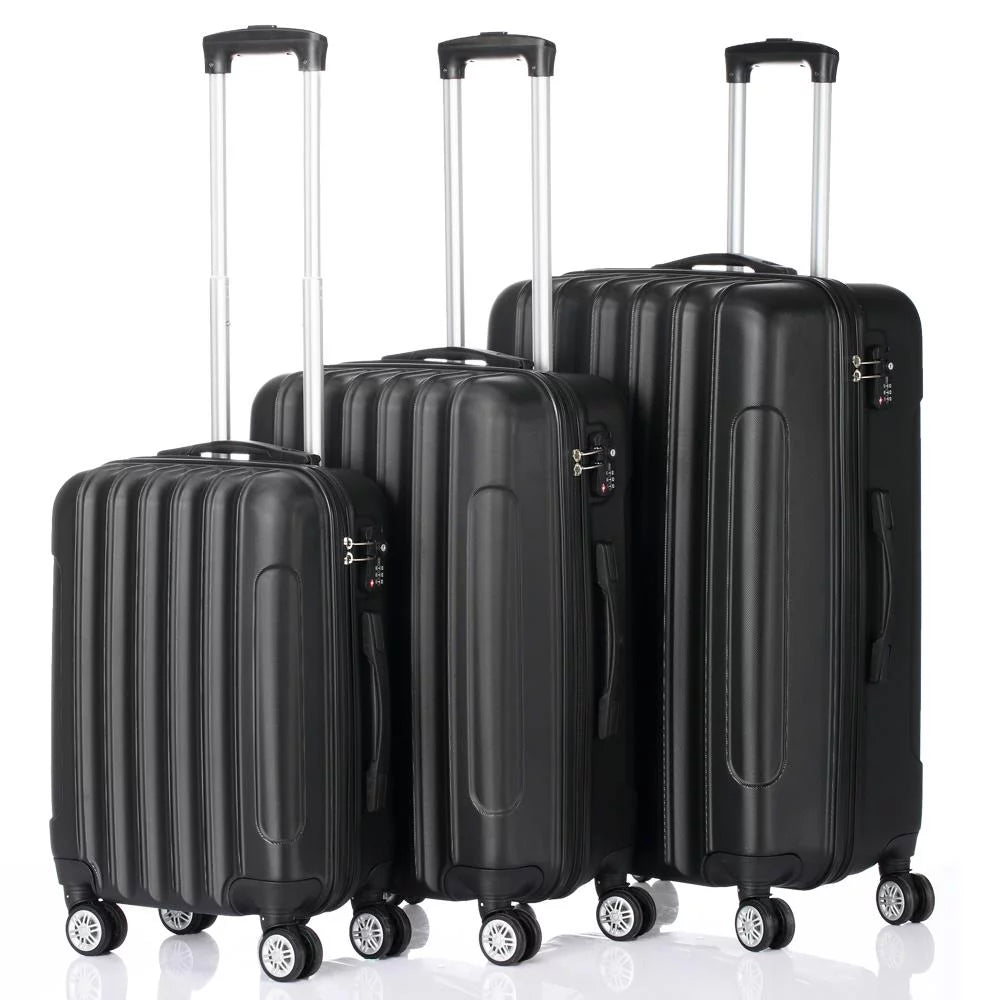 3 Piece Hardside Lightweight Spinner Luggage Set Black O554