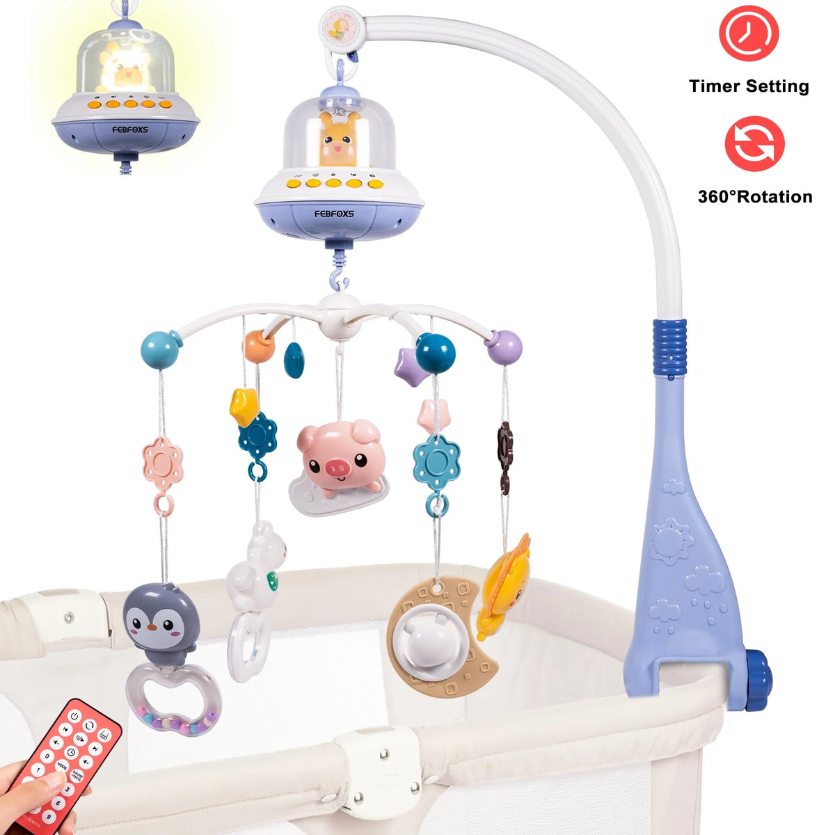 Baby Crib Mobile with Music Lights and Remote Control H30254