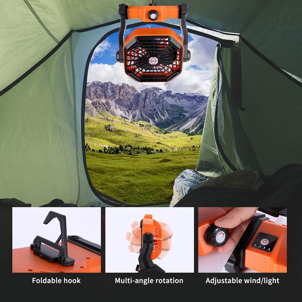 Outdoor Camping Fan with LED Lantern, USB Rechargeable B26472