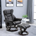Red Barrel Studio Fabric: Black Faux Leather Manual Swivel Ergonomic Recliner with Ottoman D324928