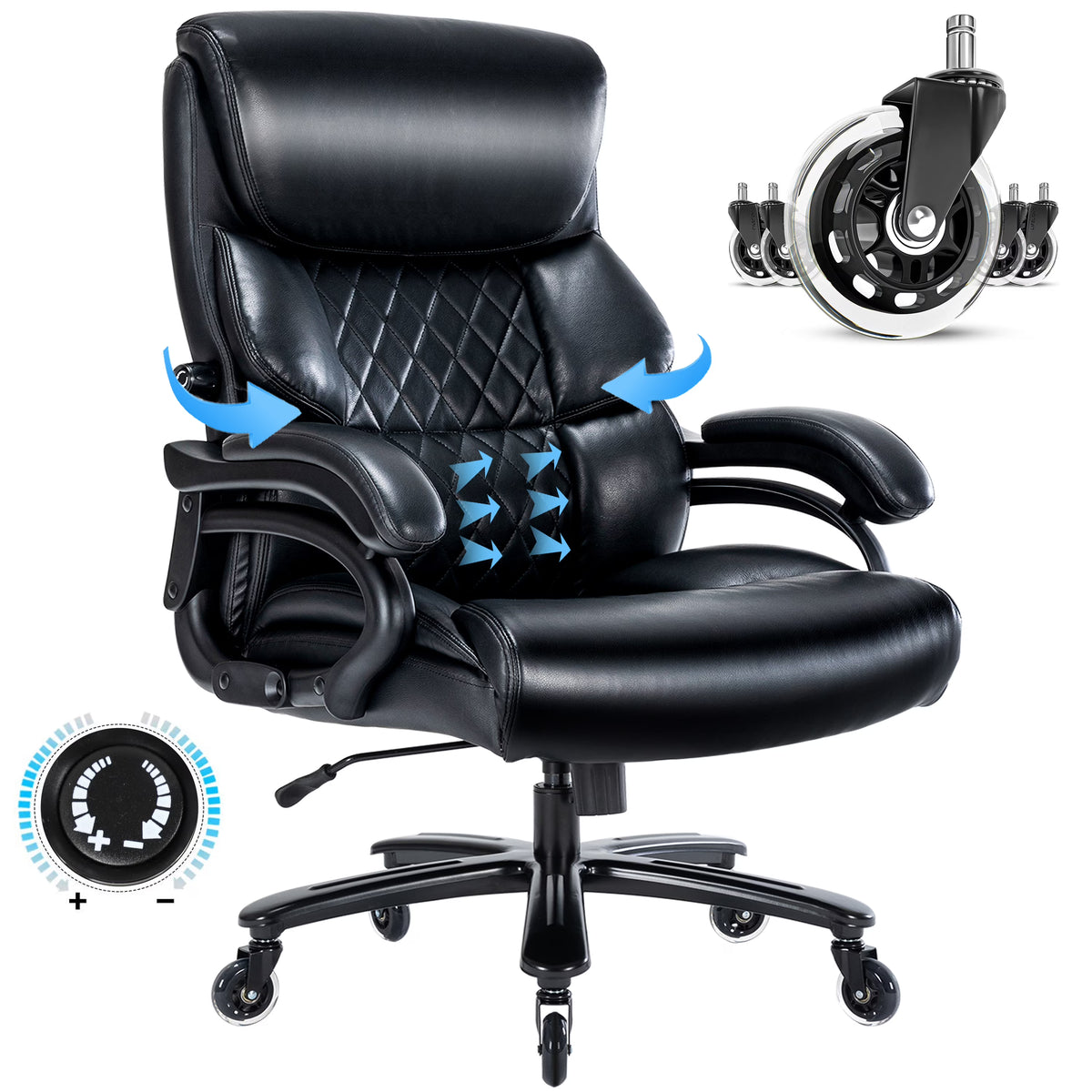 Black Leather Executive Office Chair with Adjustable Lumbar Support N1219