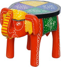 Handcrafted Emboss Painted Colorful Wooden Elephant Shape Stool Table Medium F58894