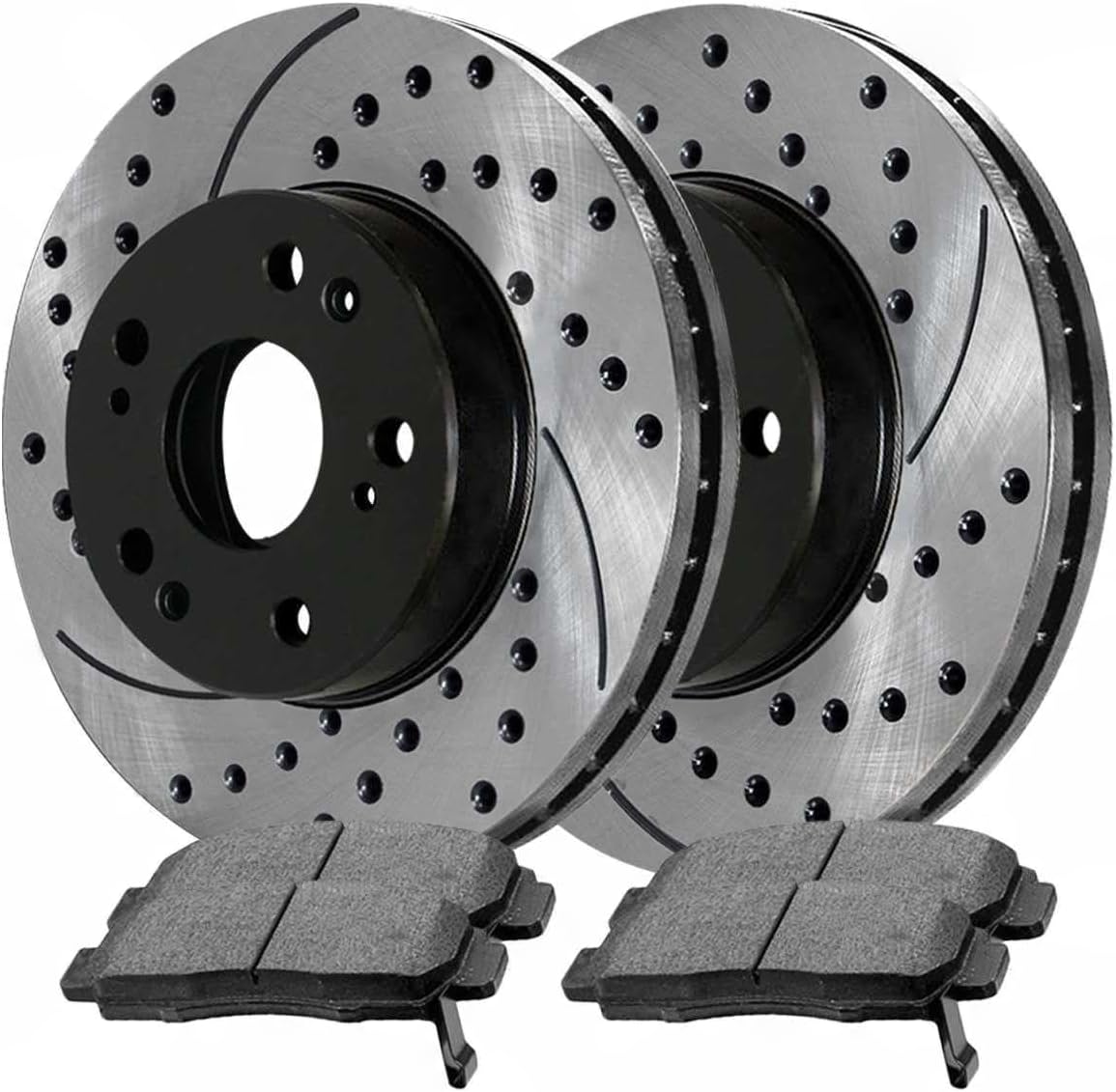 8pcs Ceramic Brake Pad Sets 4pcs Drilled and Slotted Rotors Kit Black T7845