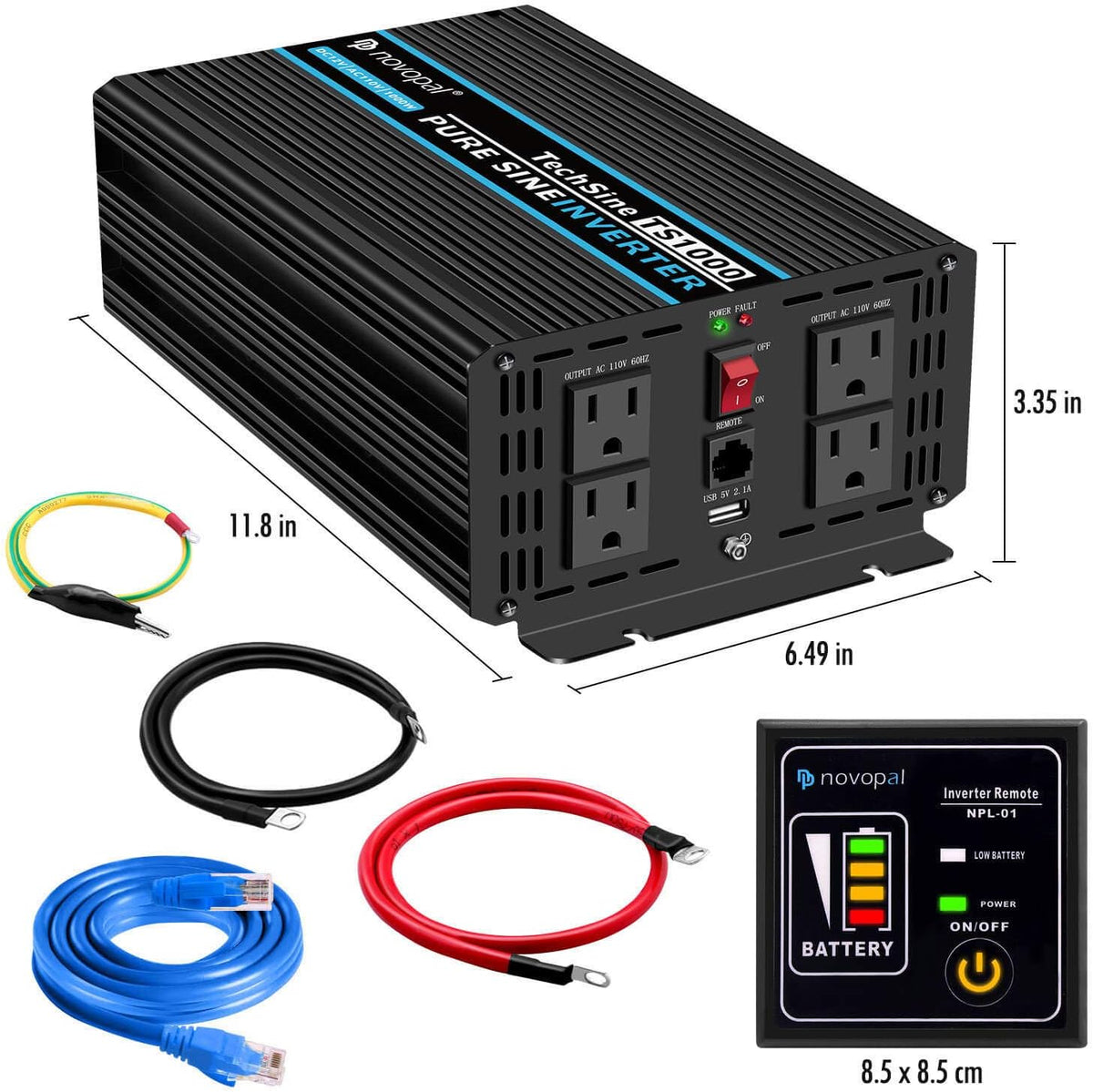 Pure Sine Wave Power Inverter 1000 Watt 12V DC to 110V AC Converter with 4 AC Outlets and One USB Port R836119