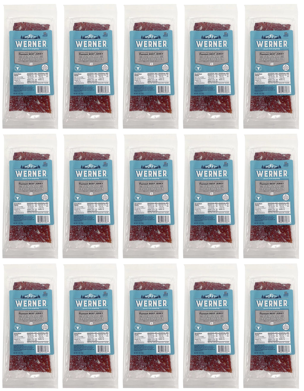 Beef Jerky Pack of 15-1 Ounce Sea Salt & Cracked Pepper W25996