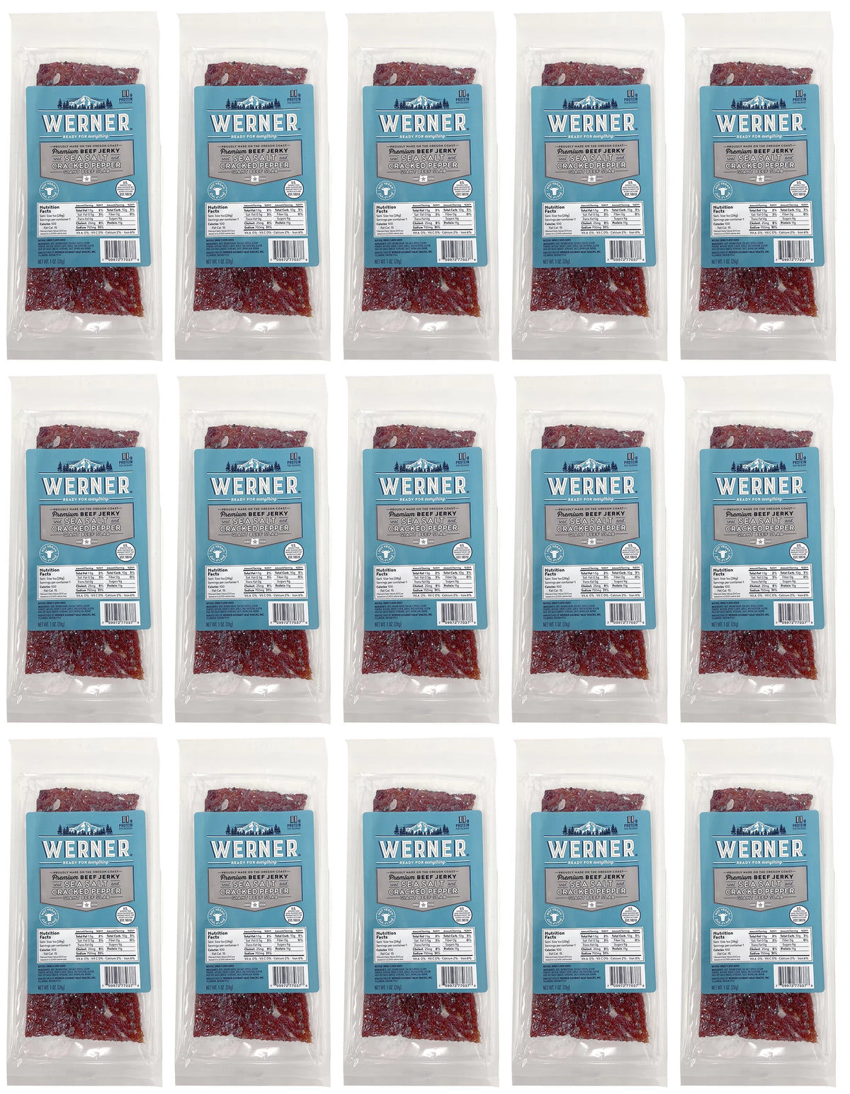 Beef Jerky Pack of 15-1 Ounce Sea Salt & Cracked Pepper W25996