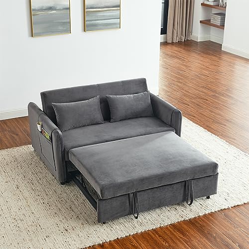 Grey Velvet Convertible Sofa Bed with Pull-out Bed G354