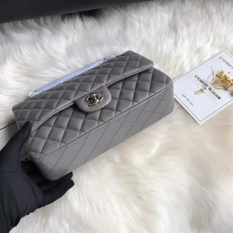 Grey Lambskin Leather Flap Bag P716363