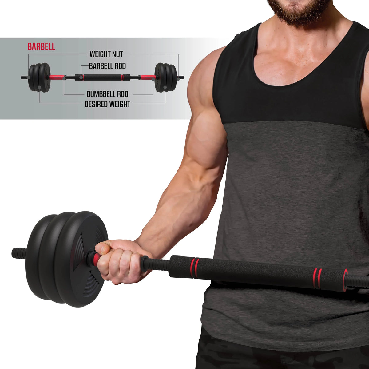 60 lbs Adjustable Dumbbell Barbell and Kettlebell Weight Set R4791