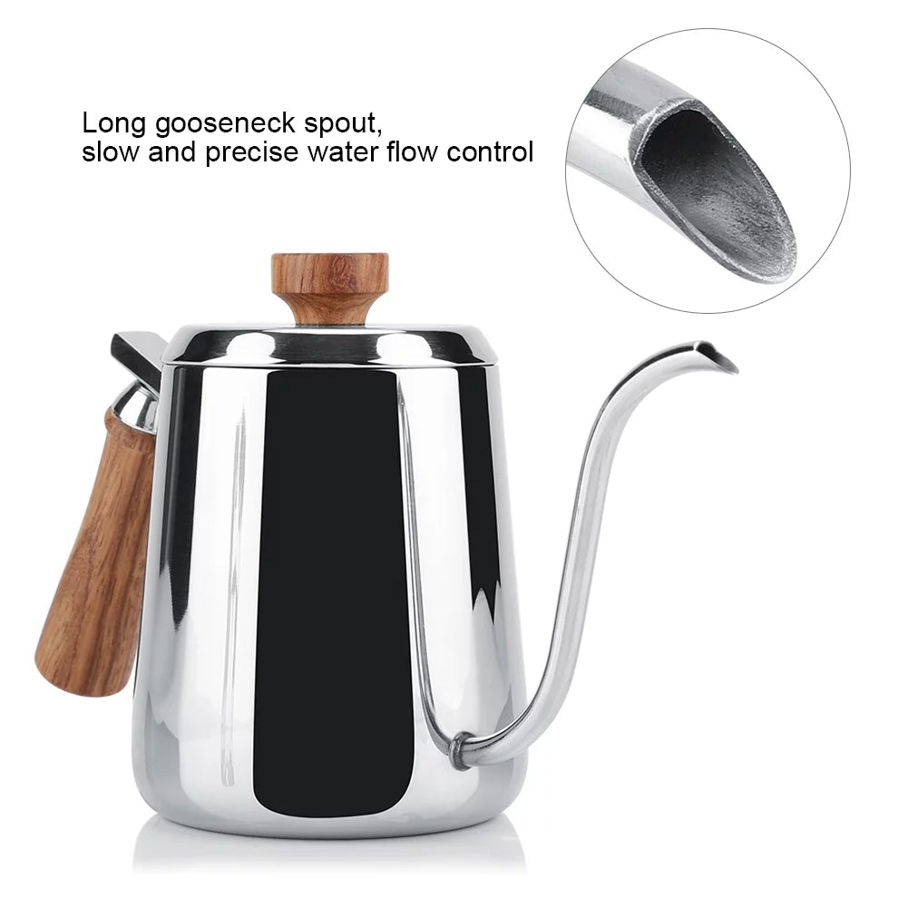 304 Stainless Steel Wooden Handle Drip Coffee Pot P7980