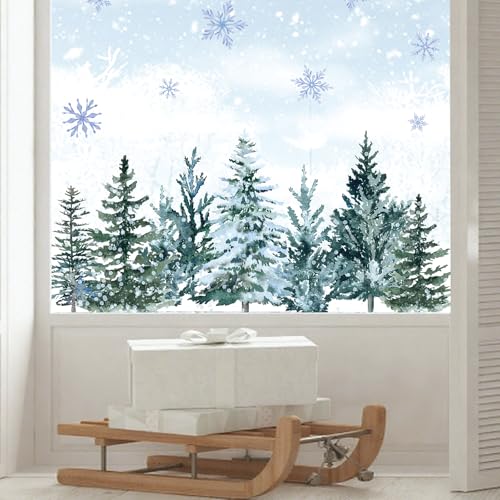 9 Sheet Christmas Window Clings Snowy Forest Trees Double-Sided Reusable Winter Window Decals Y922759