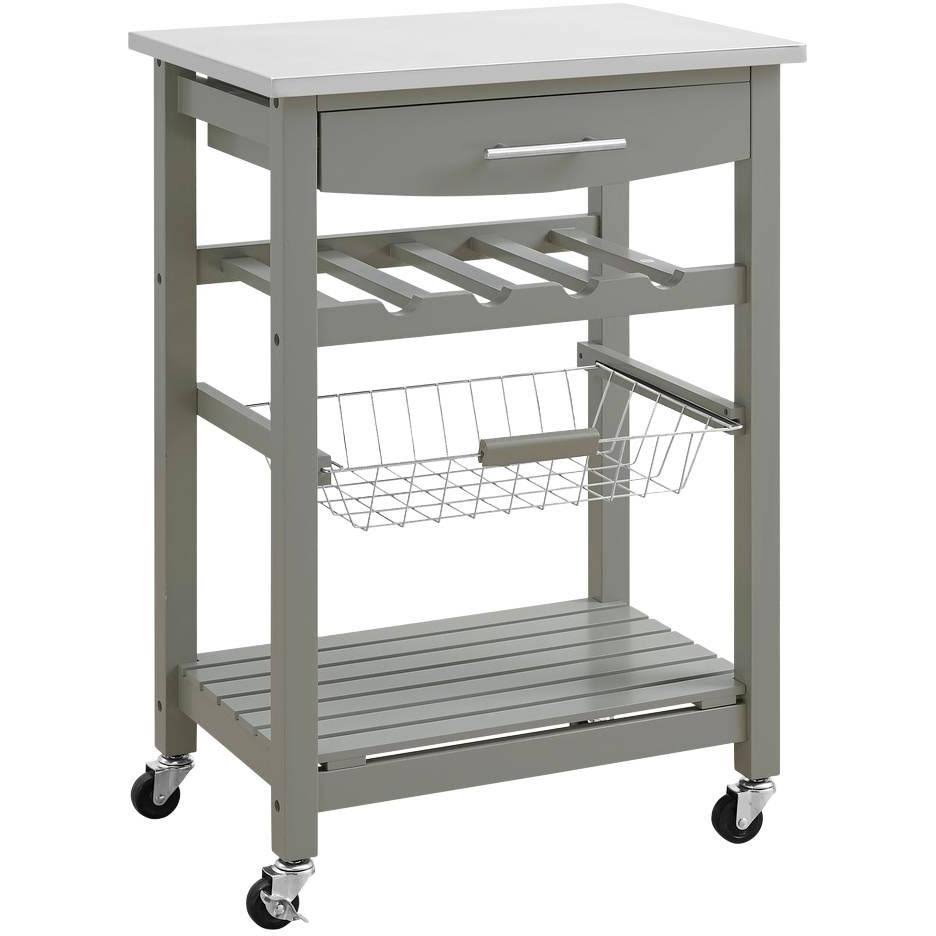 Gray Wood and Stainless Steel Kitchen Cart L108988