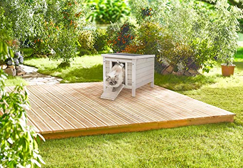 Gray Fir Wood Outdoor Cat House with Raised Floor U705