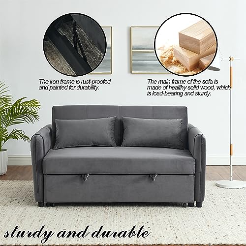 Grey Velvet Convertible Sofa Bed with Pull-out Bed G354