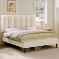 Queen Velvet Upholstered Platform Bed with Adjustable Headboard A158119