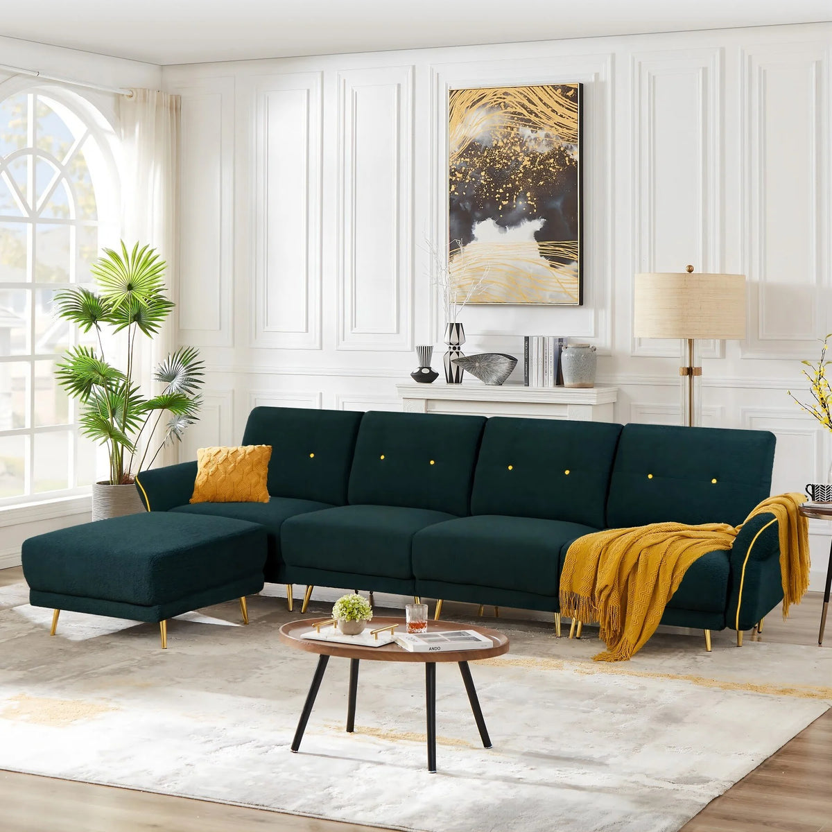 Green Sherpa Fabric 4 Seater Sectional Sofa with Ottoman H650597