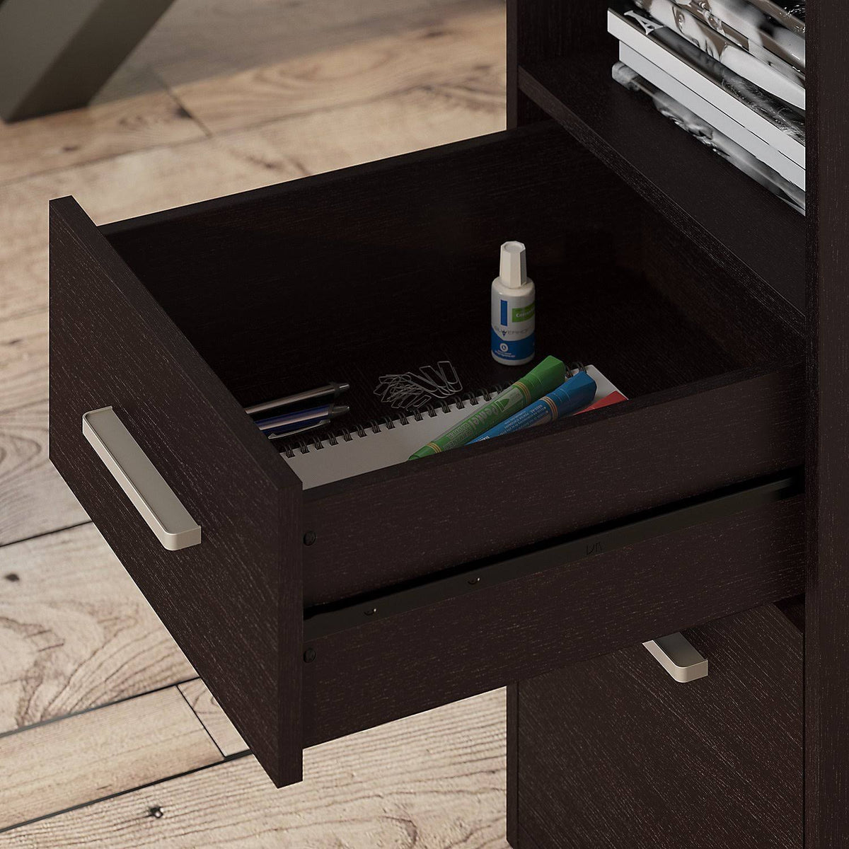 Espresso Oak Computer Desk with File Cabinet and Bookcase C114