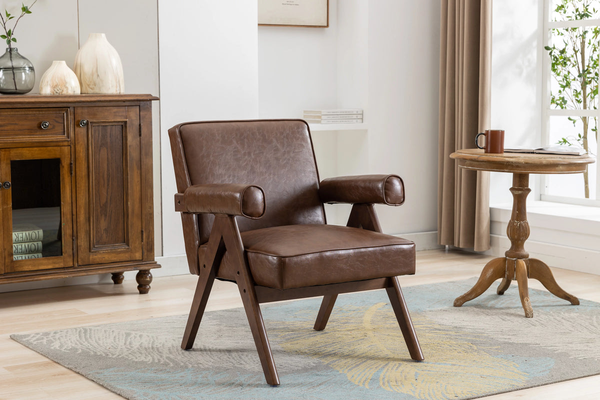 Leisure Chair with Solid Wood Armrest and Feet S95397