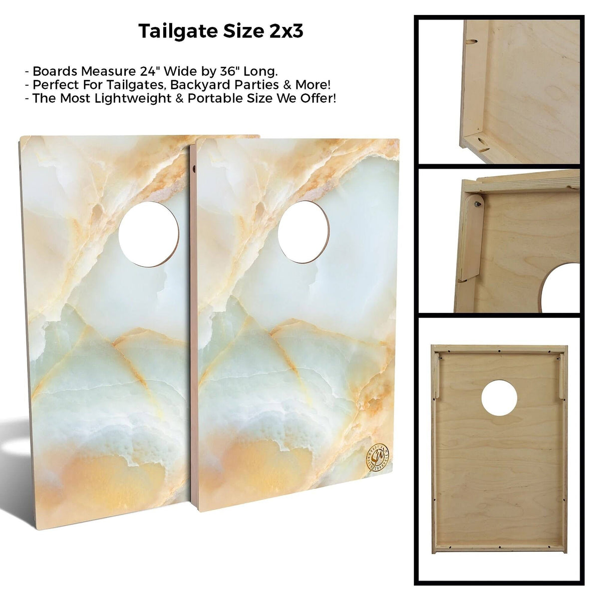 Green and Gold Marble Solid Wood Cornhole Board Set, Tailgate 2x3 X876540