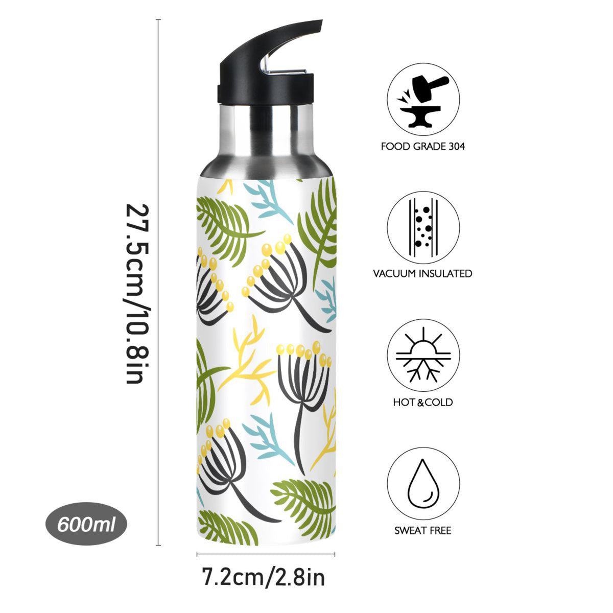 20 oz Insulated Stainless Steel Water Bottle with Straw Lid C4026