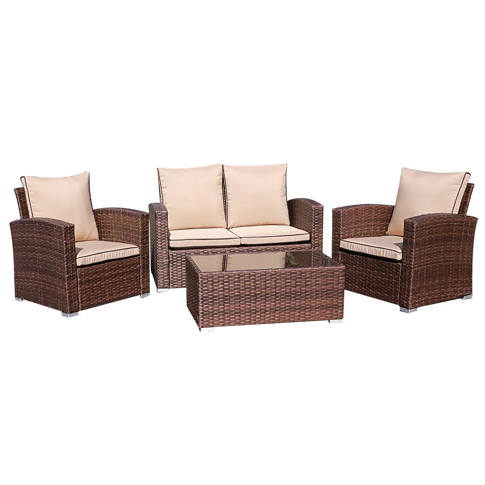 4 Pieces PE Rattan Outdoor Sectional Sofa Set Q34096