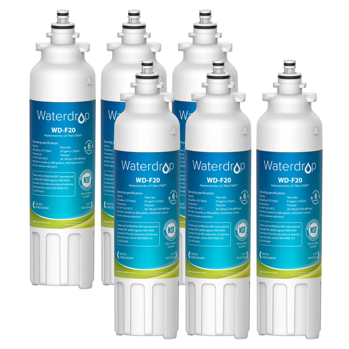 Refrigerator Water Filter, Pack of 6 F6020