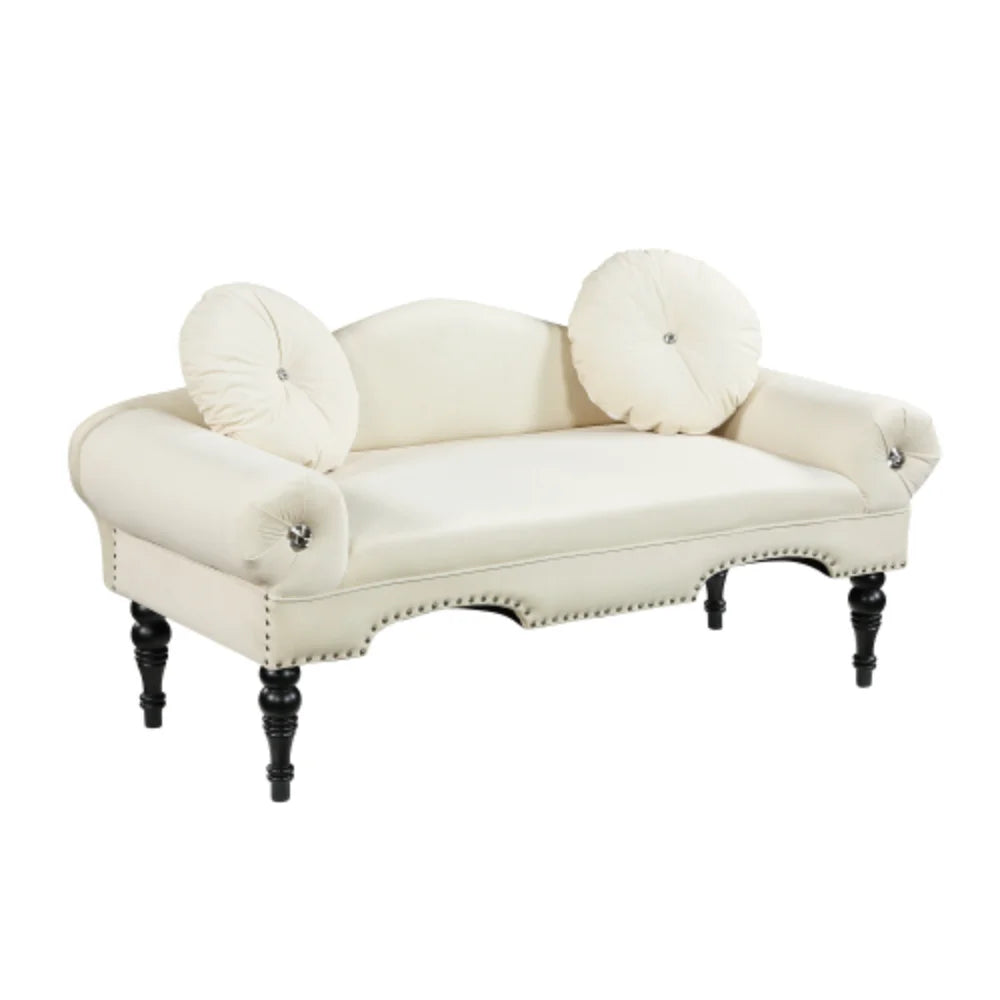 Beige Velvet Upholstered Loveseat Sofa with Wood Legs Z306