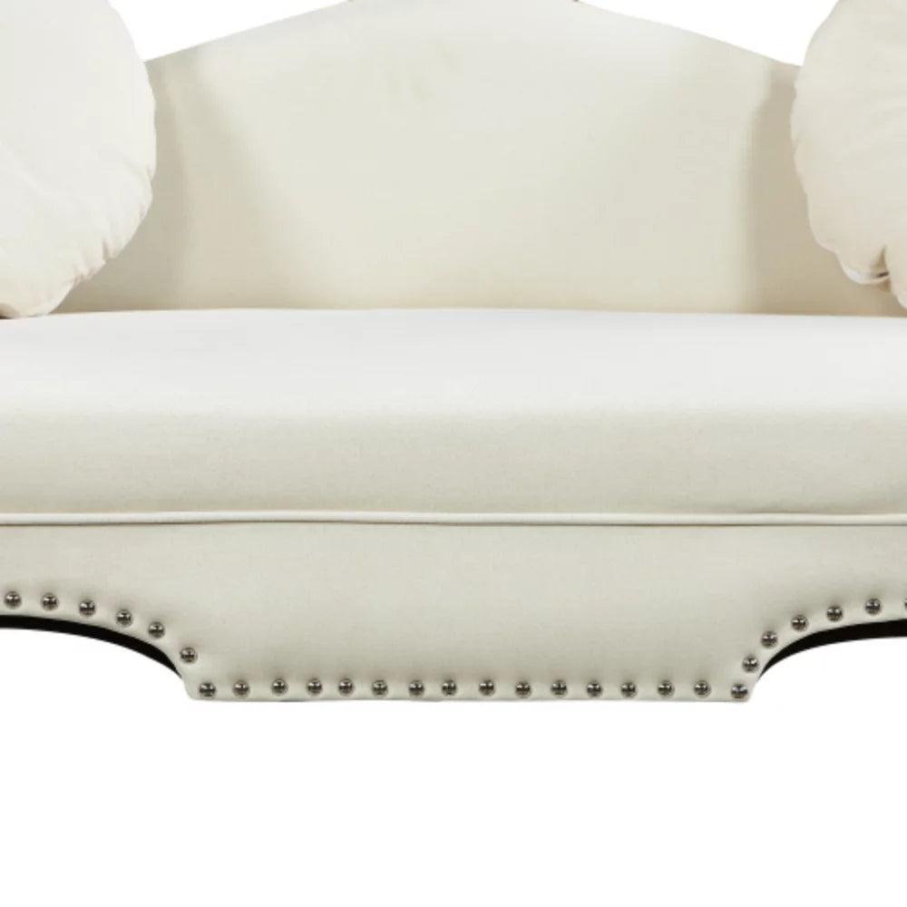 Beige Velvet Upholstered Loveseat Sofa with Wood Legs Z306